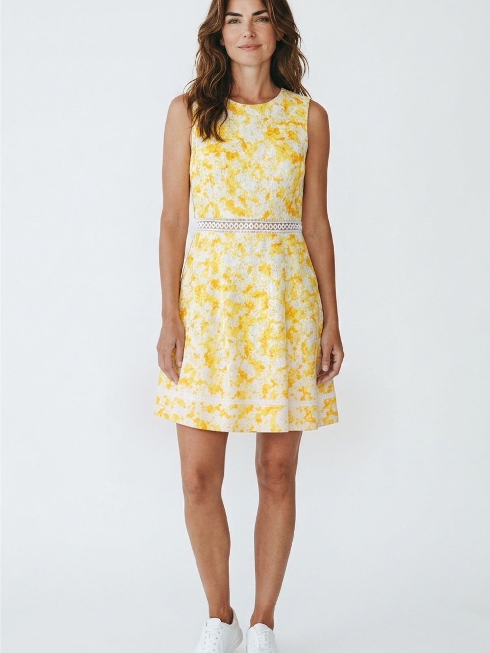 Calvin Klein Yellow and White Floral Lace Dress SzM